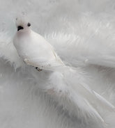 Ornament Crăciun Pasăre Albă cu Coada Lungă și Pene 10cm 10/set